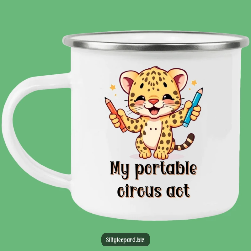 Funny Leopard Cub Camping Mug - Hilarious Outdoor Pen Juggling Adventure Gift!