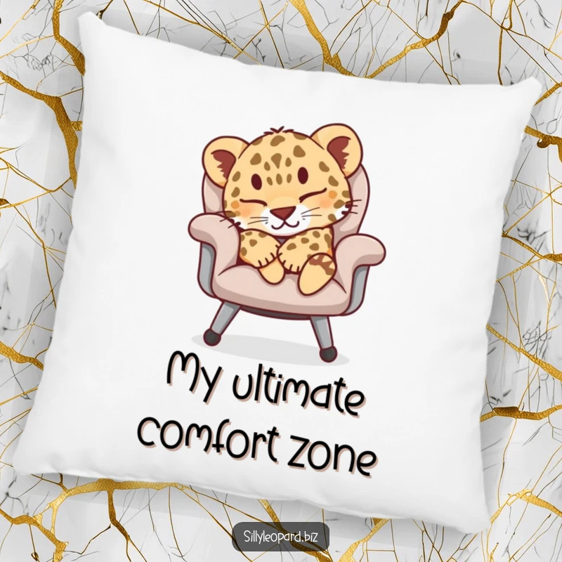 Funny pillow designed with a contented leopard cub sleeping on an office chair, offering plush comfort and a humorous touch.