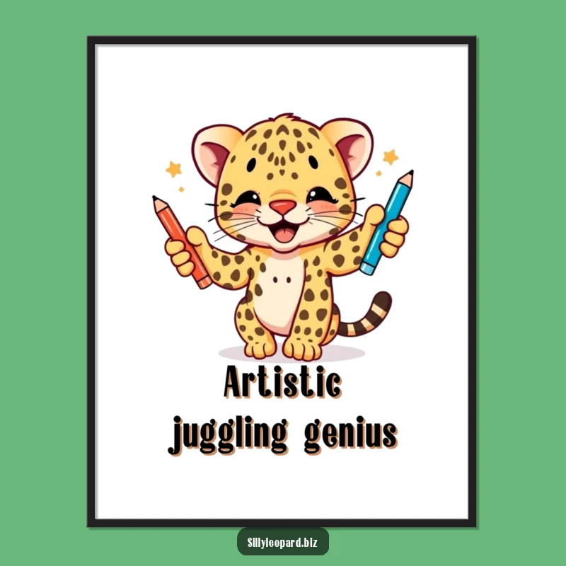 Funny Leopard Cub Digital Art - Enthusiastic Pen Juggling Print Gift!