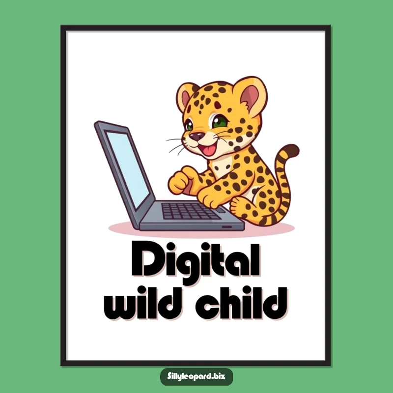 Funny Leopard Cub Digital Art - Enthusiastic Laptop Play Print Gift!