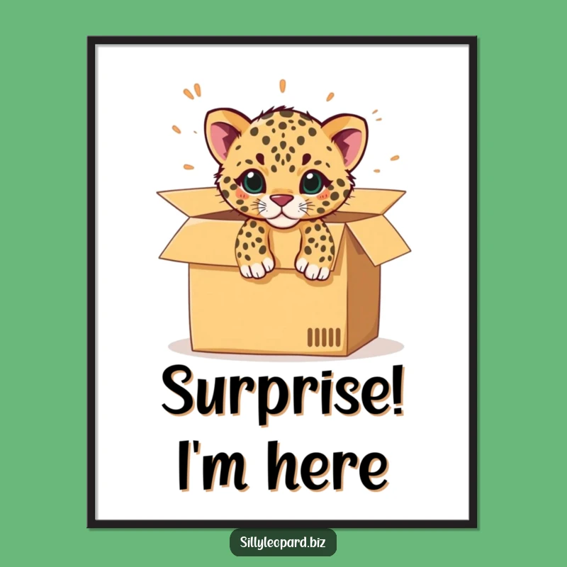Funny Leopard Cub Poster: Playful Box Surprise Wall Art