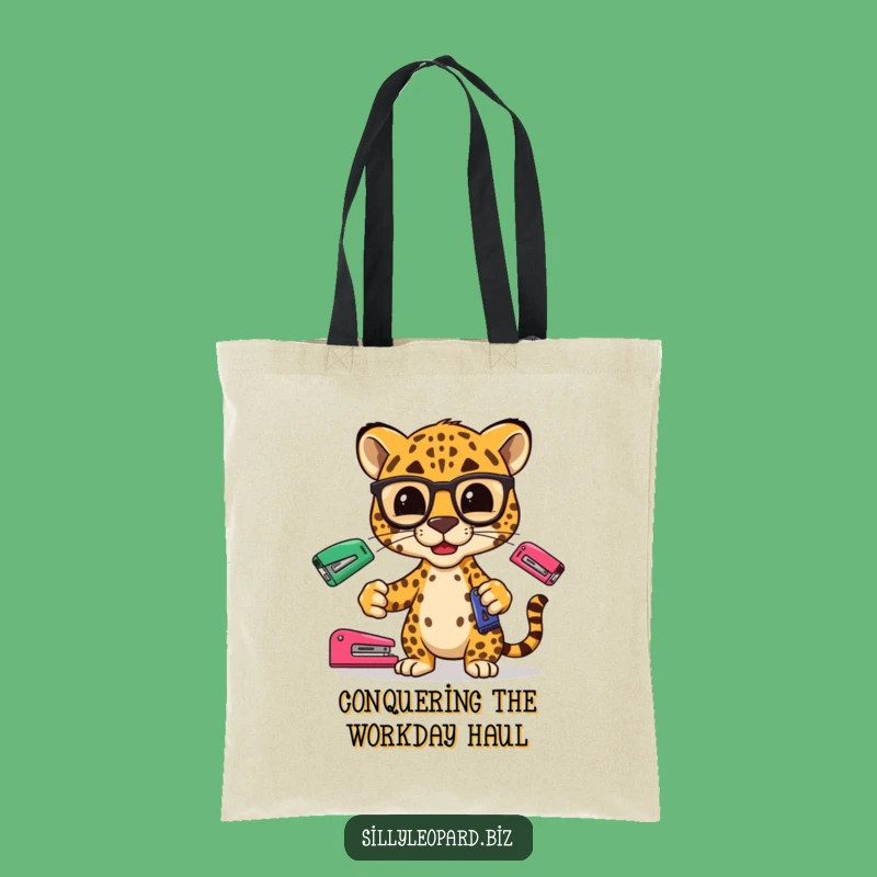 Funny Leopard Tote Bag: Stapler Juggler for Chic Office Style